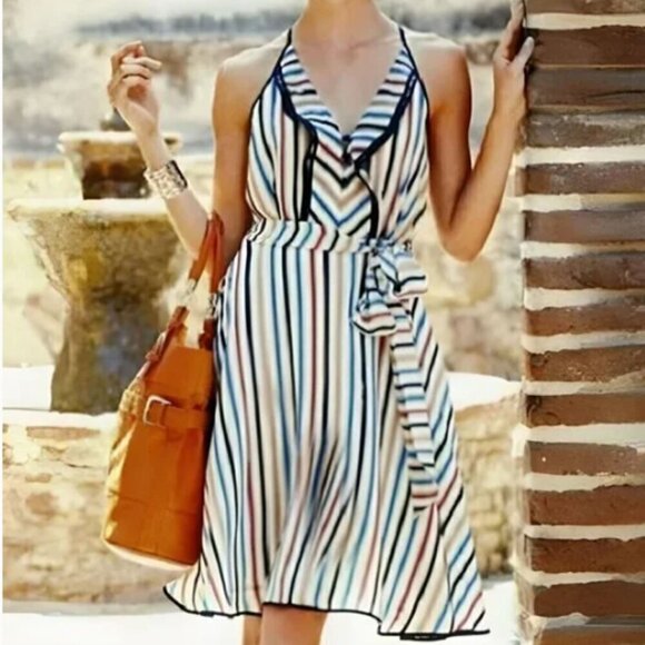 Anthropologie Dresses & Skirts - Anthropologie "Girls From Savoy" Midi Striped Silk Dress Sz 4 Coastal Party EUC